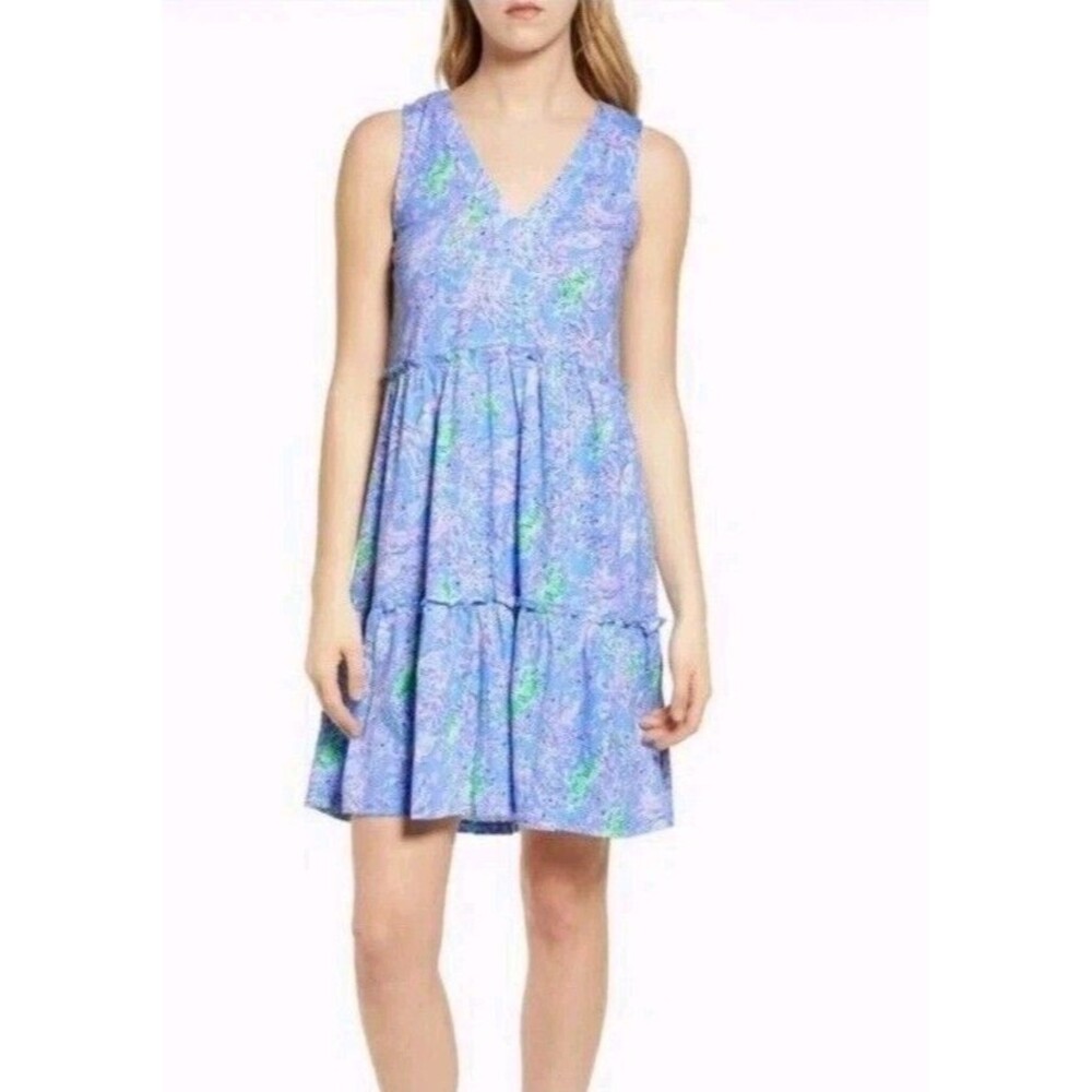 Lilly Pulitzer Lorina Tiered Swing Dress Sz XS Ruffled Blue Peri The Turtle Pkg